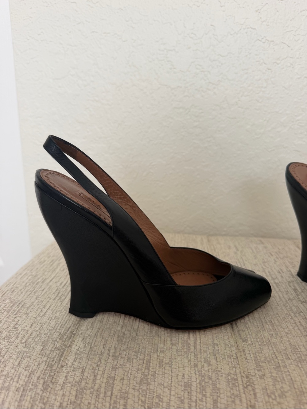 Alaia Black Leather Peep-Toe Slingback Wedges - Picture 7 of 7